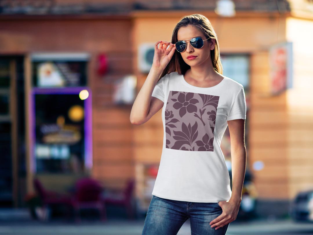 tシャツ レディース 半袖 白地 デザイン M L 白 ホワイト グレー Tシャツ ティーシャツ T shirt 004291 フラワー 花　シック　紫 2