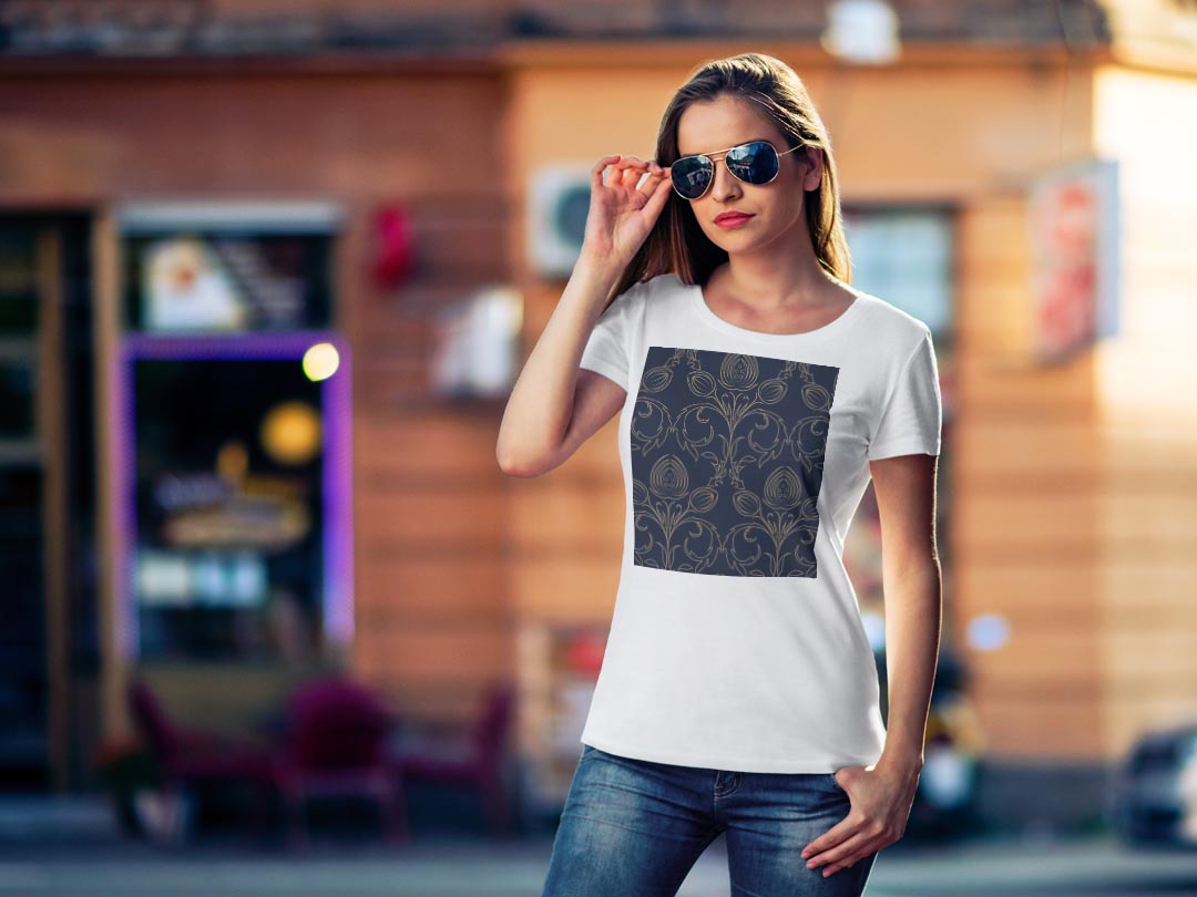 tシャツ レディース 半袖 白地 デザイン M L 白 ホワイト グレー Tシャツ ティーシャツ T shirt 004362 その他 模様　紺 kabekore-11263426 kabeコレ サンプル画像2