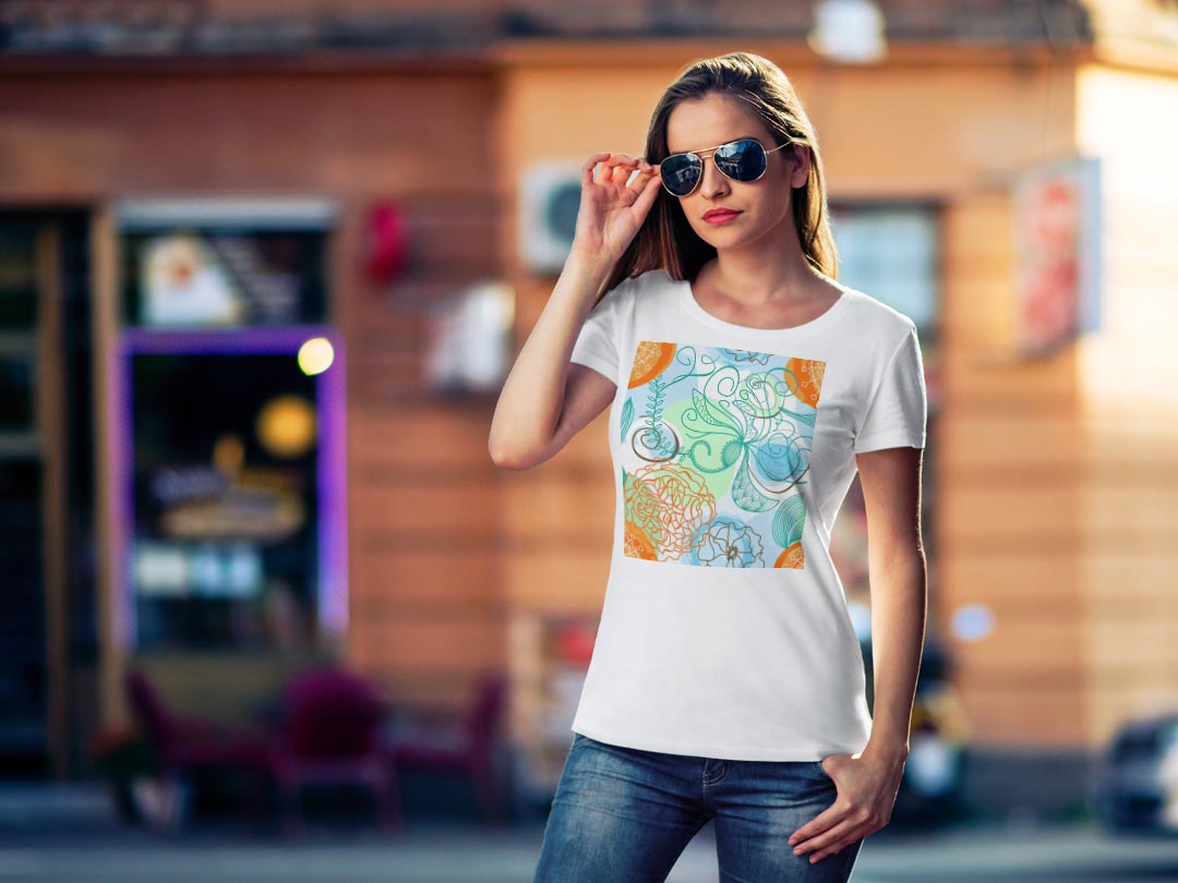 tシャツ レディース 半袖 白地 デザイン M L 白 ホワイト グレー Tシャツ ティーシャツ T shirt 005010 フラワー 花　フラワー　イラスト kabekore-10500522 kabeコレ サンプル画像2