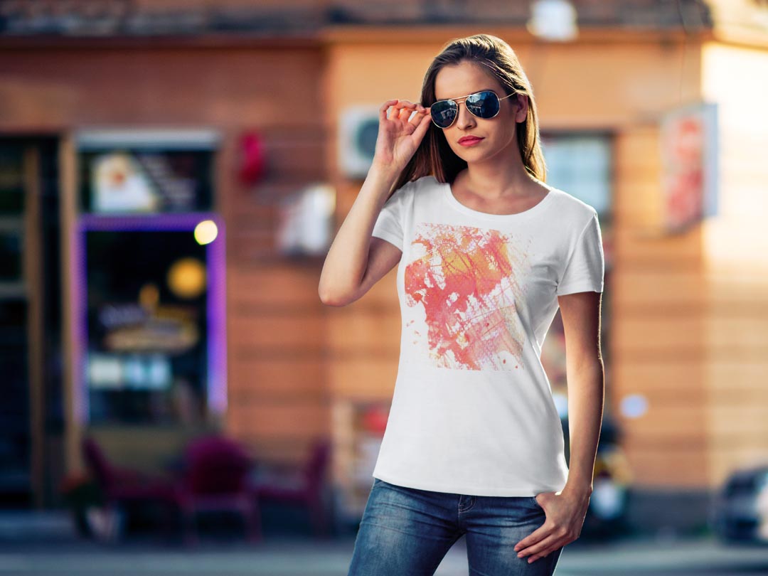 tシャツ レディース 半袖 白地 デザイン M L 白 ホワイト グレー Tシャツ ティーシャツ T shirt 008346 ユニーク インク　ペンキ　赤　レッド　水彩 kabekore-11250938 kabeコレ サンプル画像2