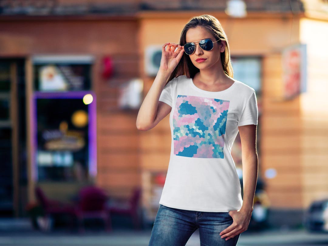 tシャツ レディース 半袖 白地 デザイン M L 白 ホワイト グレー Tシャツ ティーシャツ T shirt 010129 モザイク　フラワー kabekore-11248135 kabeコレ サンプル画像2