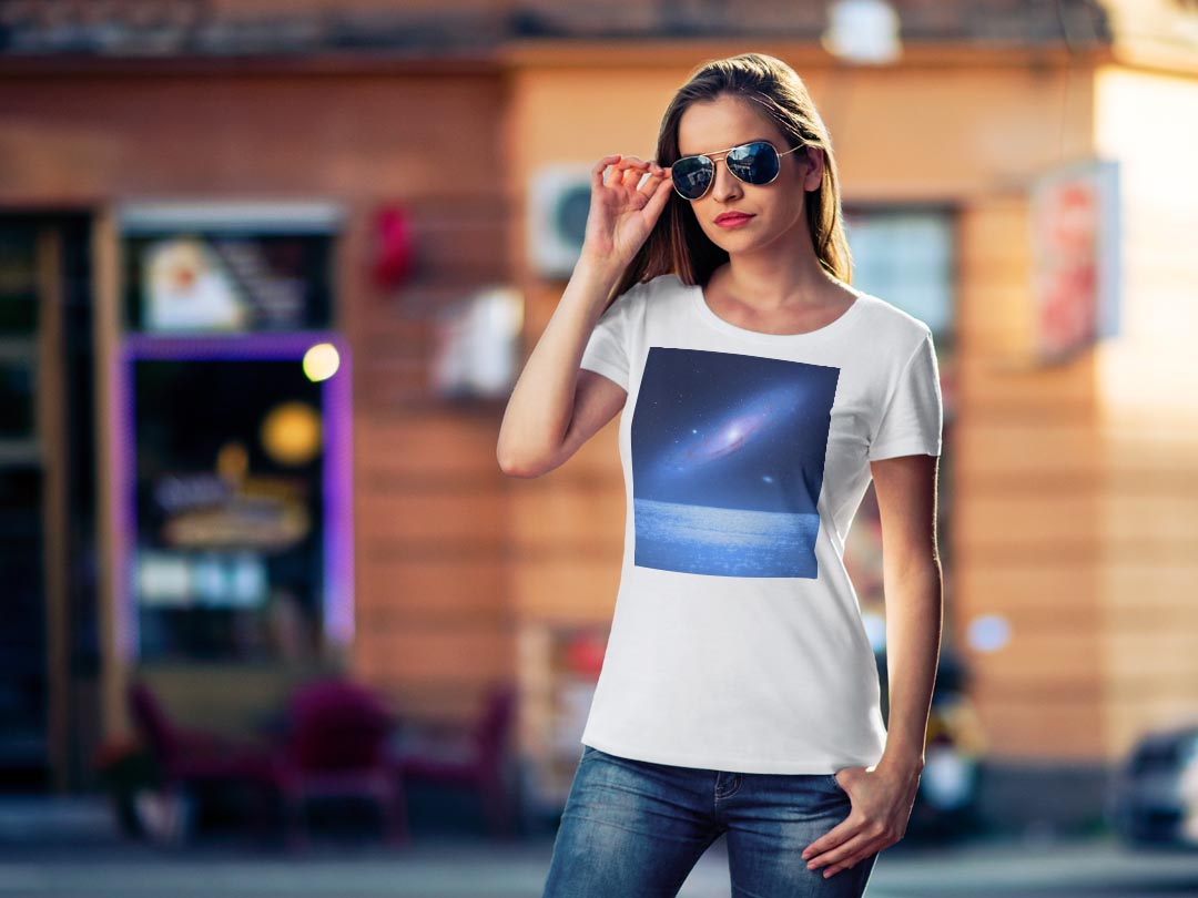 tシャツ レディース 半袖 白地 デザイン M L 白 ホワイト グレー Tシャツ ティーシャツ T shirt 011811 宇宙　惑星　星