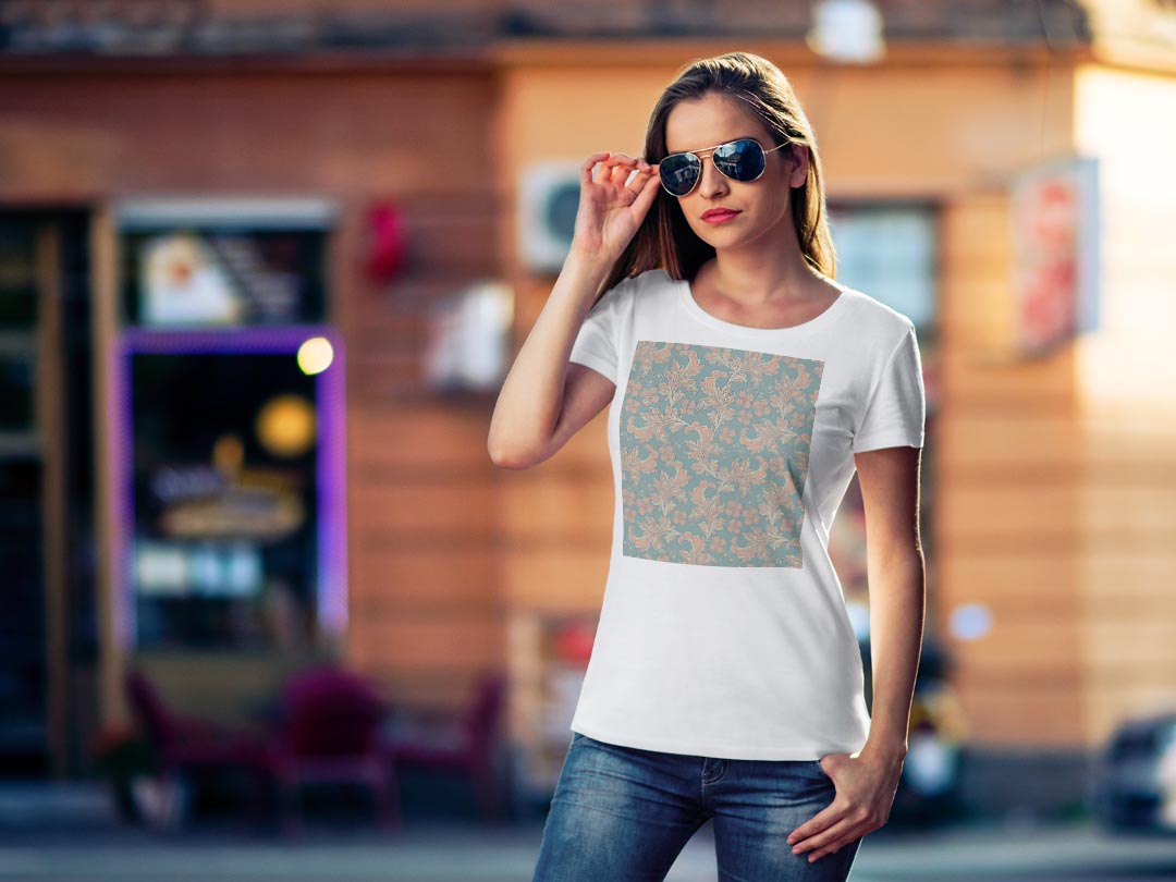 tシャツ レディース 半袖 白地 デザイン M L 白 ホワイト グレー Tシャツ ティーシャツ T shirt 011848 つた　模様　エレガント kabekore-10506663 kabeコレ サンプル画像2