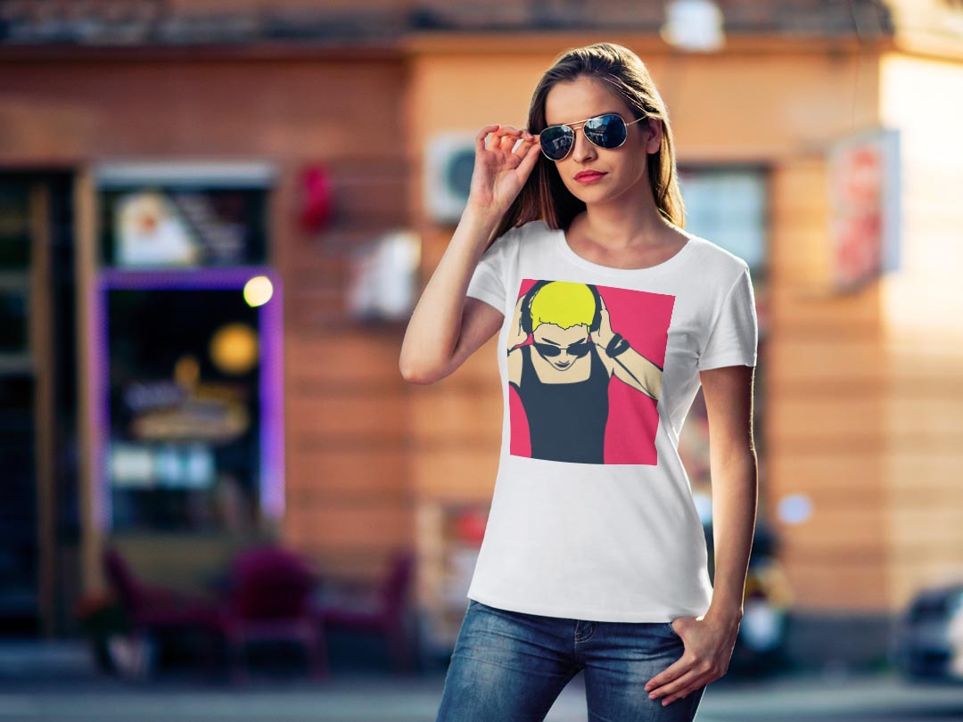 tシャツ レディース 半袖 白地 デザイン M L 白 ホワイト グレー Tシャツ ティーシャツ T shirt 012065 イラスト　カラフル　女性