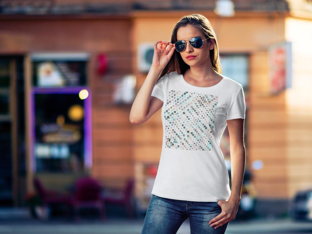 tシャツ レディース 半袖 白地 デザイン M L 白 ホワイト グレー Tシャツ ティーシャツ T shirt 012198 ドット　水玉　シンプル kabekore-10508971 kabeコレ サンプル画像2