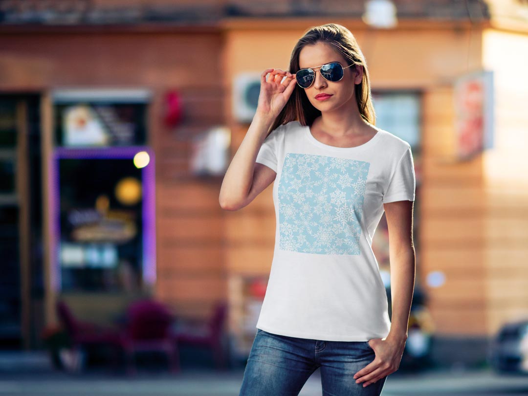 kabeコレのtシャツ レディース 半袖 白地 デザイン M L 白 ホワイト グレー Tシャツ ティーシャツ T shirt 012645 雪　結晶　冬｜アングル2