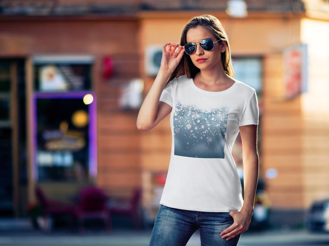tシャツ レディース 半袖 白地 デザイン M L 白 ホワイト グレー Tシャツ ティーシャツ T shirt 012799 空　青　キラキラ kabekore-10499911 kabeコレ サンプル画像2