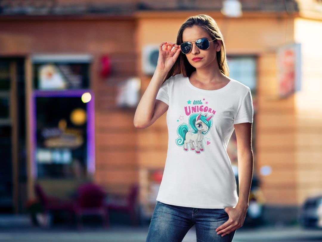 tシャツ レディース 半袖 白地 デザイン M L 白 ホワイト グレー Tシャツ ティーシャツ T shirt 013898 ユニコーン　星　ハート kabekore-11263131 kabeコレ サンプル画像2