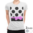 tシャツ レディース 半袖 白地 デザイン M L 白 ホワイト グレー Tシャツ ティーシャツ T shirt 002406 クール ラブリー リボン 水玉 ガーリー(4)
