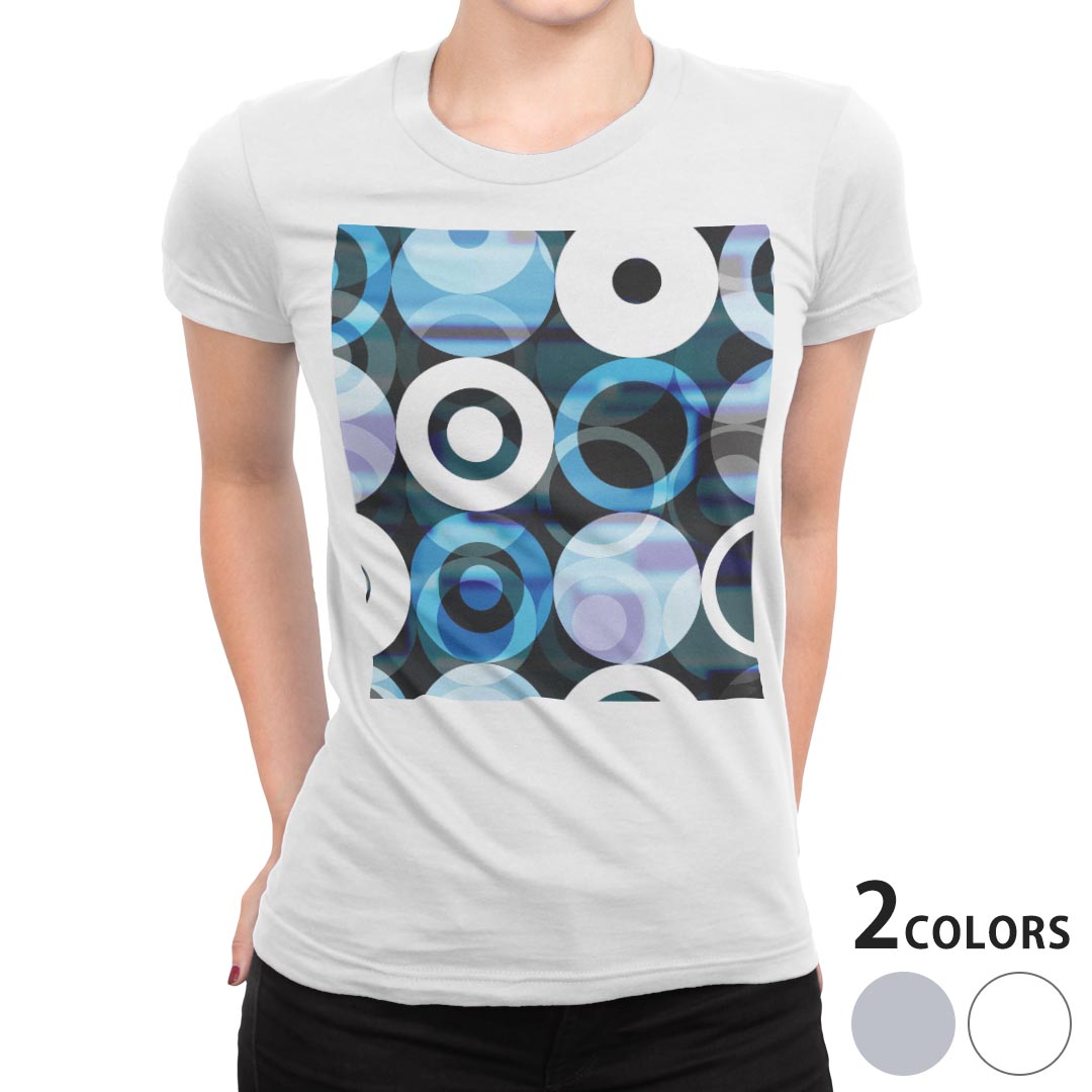 tシャツ レディース 半袖 白地 デザイン M L 白 ホワイト グレー Tシャツ ティーシャツ T shirt 002467 チェック・ボーダー 模様 青