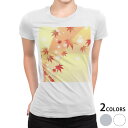 tシャツ レディース 半袖 白地 デザイン M L 白 ホワイト グレー Tシャツ ティーシャツ T shirt 002469 フラワー 紅葉 イラスト