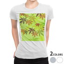 tシャツ レディース 半袖 白地 デザイン M L 白 ホワイト グレー Tシャツ ティーシャツ T shirt 002477 フラワー 紅葉 イラスト 緑