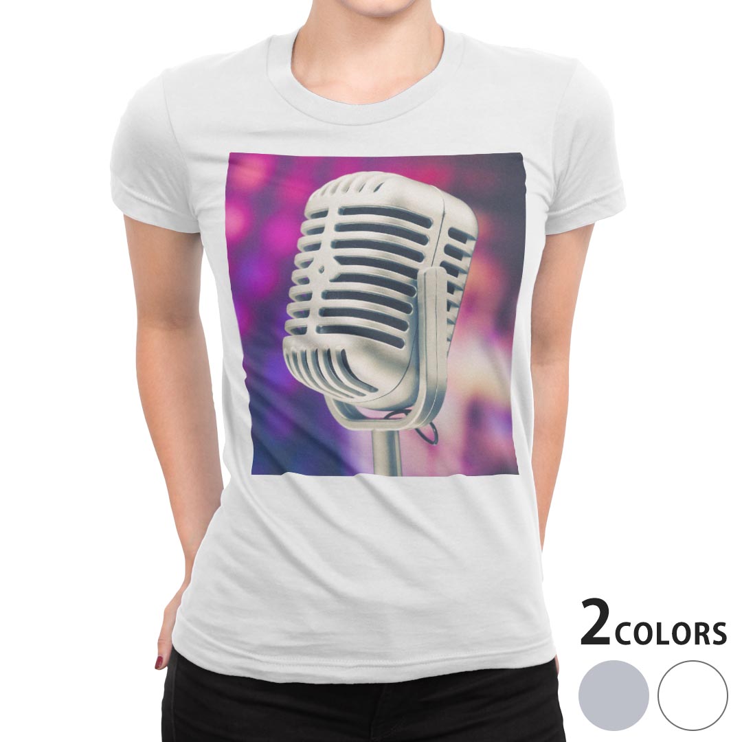 tシャツ レディース 半袖 白地 デザイン S M L XL Tシャツ ティーシャツ T shirt 002505 ユニーク 音楽　マイク