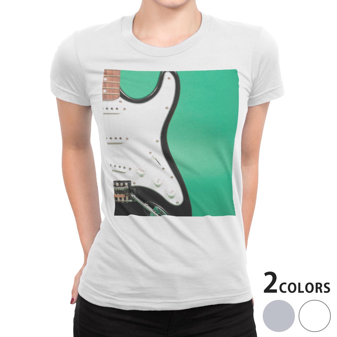 tシャツ レディース 半袖 白地 デザイン S M L XL Tシャツ ティーシャツ T shirt 002546 クール ギター　音楽