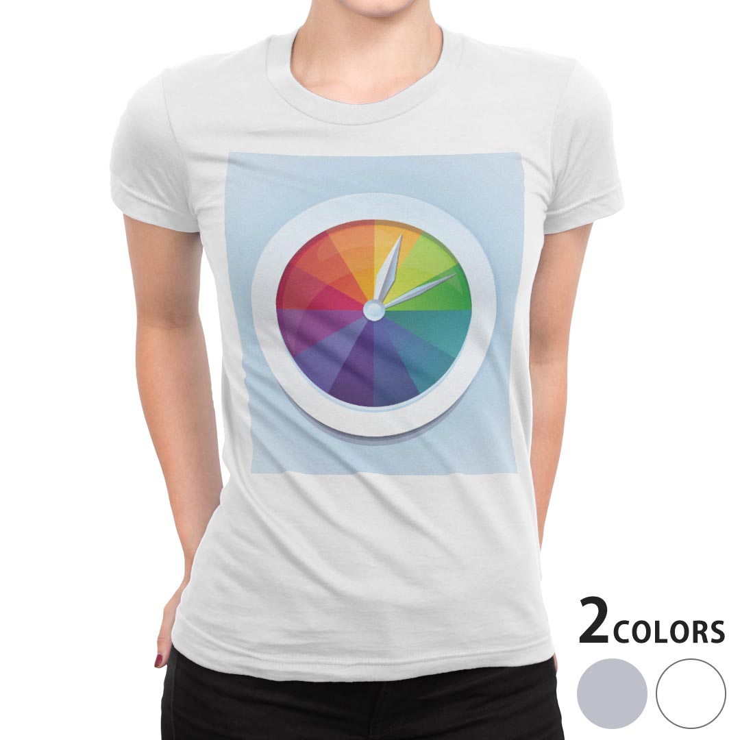 tシャツ レディース 半袖 白地 デザイン S M L XL Tシャツ ティーシャツ T shirt 002551 ユニーク カラフル　時計　シンプル