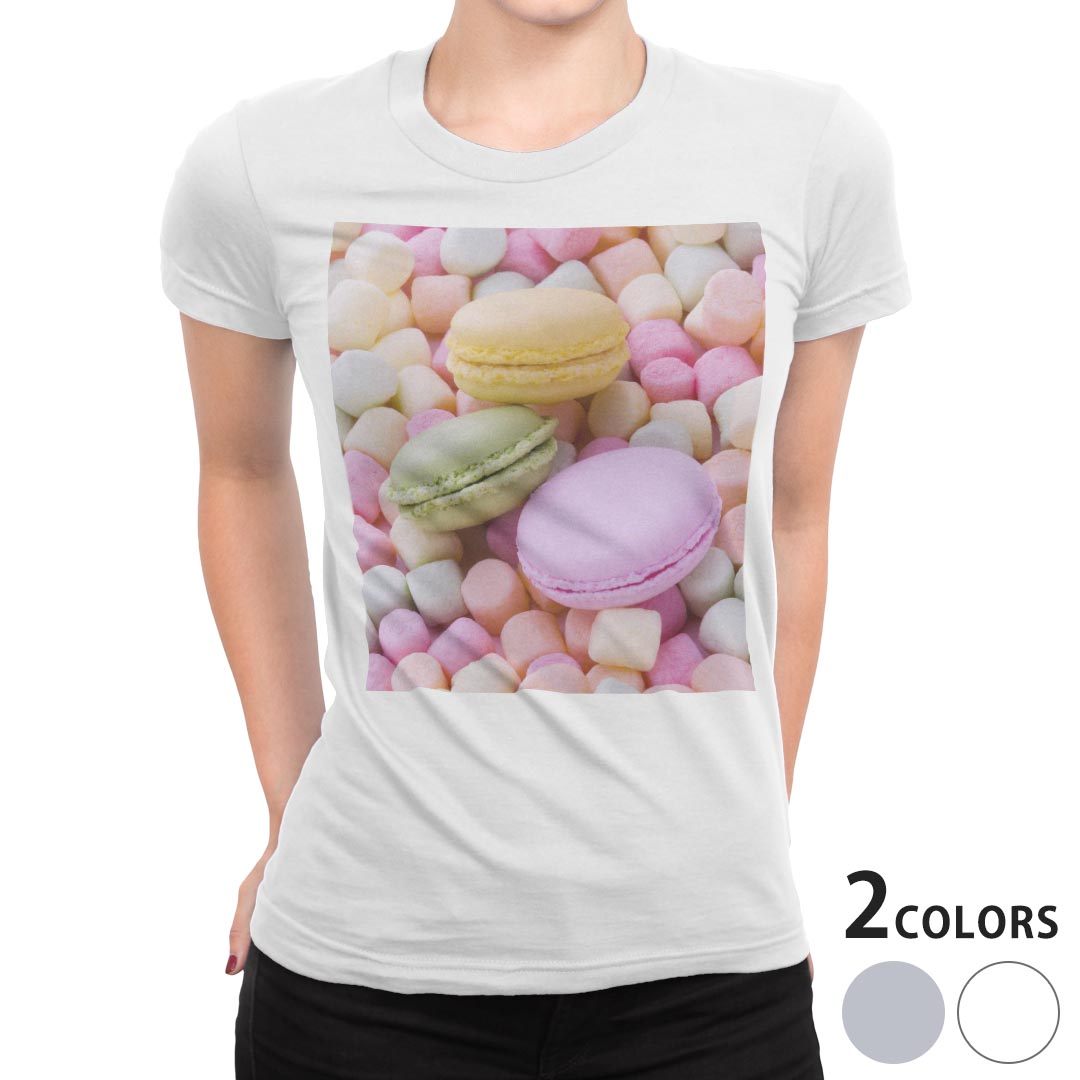 tシャツ レディース 半袖 白地 デザイン M L 白 ホワイト グレー Tシャツ ティーシャツ T shirt 002600 ラブリー マカロン カラフル 写真