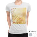 tシャツ レディース 半袖 白地 デザイン M L 白 ホワイト グレー Tシャツ ティーシャツ T shirt 002625 フラワー 紅葉 オレンジ 秋