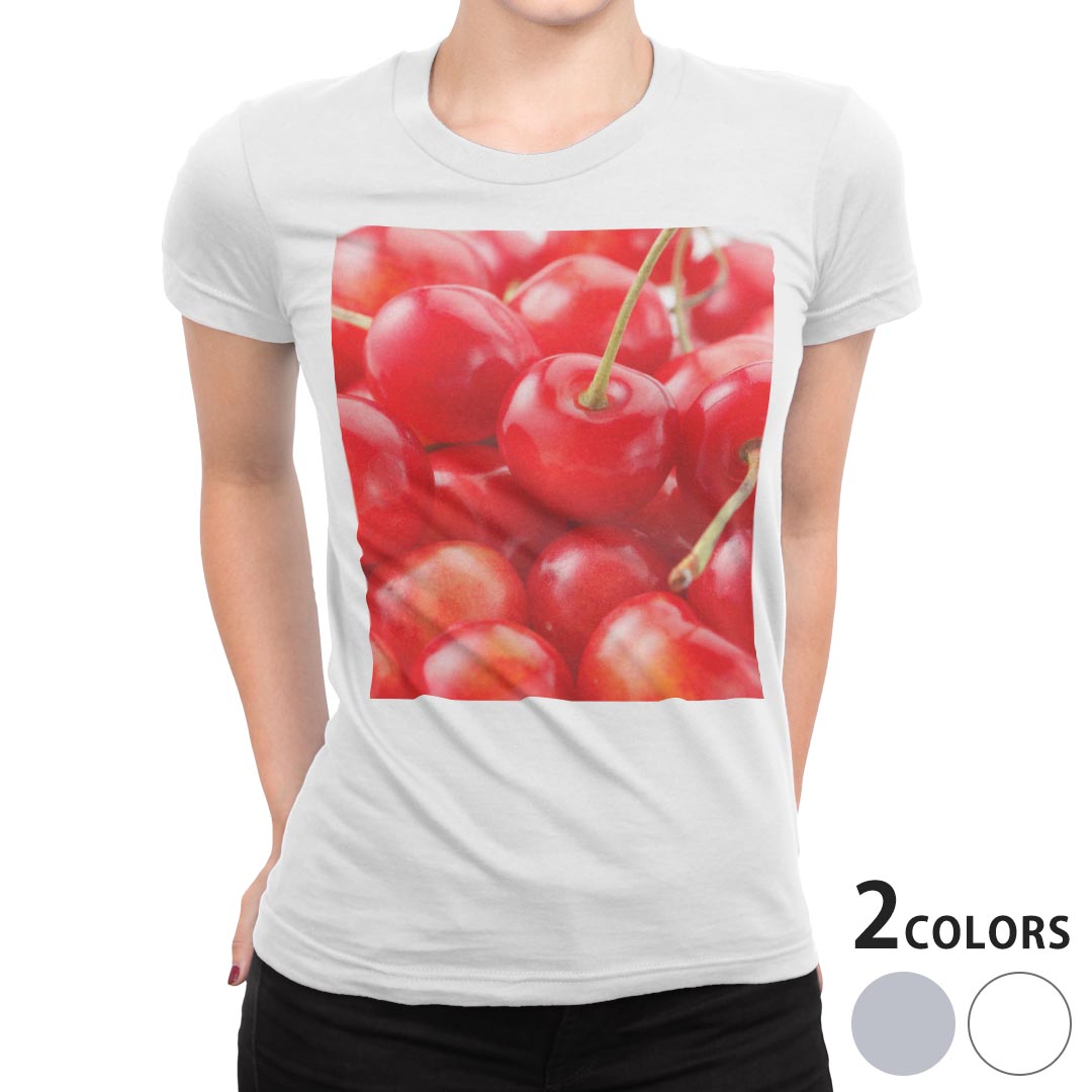 tシャツ レディース 半袖 白地 デザイン M L 白 ホワイト グレー Tシャツ ティーシャツ T shirt 002646 写真・風景 果物　写真