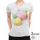 tシャツ レディース 半袖 白地 デザイン M L 白 ホワイト グレー Tシャツ ティーシャツ T shirt 002672 ラブリー マカロン カラフル 写真