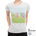 tシャツ レディース 半袖 白地 デザイン M L 白 ホワイト グレー Tシャツ ティーシャツ T shirt 002868 アニマル うさぎ 動物 カラフル