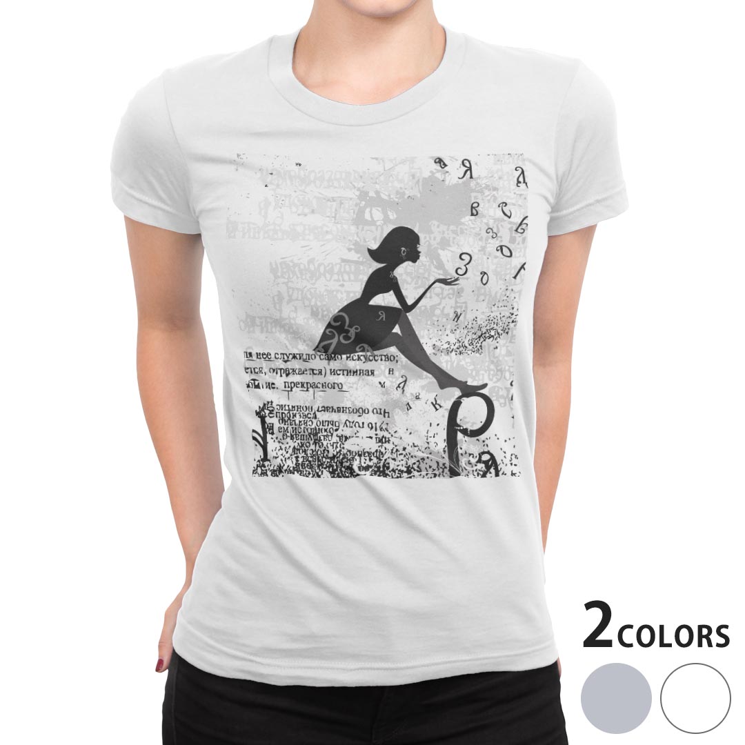 tシャツ レディース 半袖 白地 デザイン M L 白 ホワイト グレー Tシャツ ティーシャツ T shirt 003196 