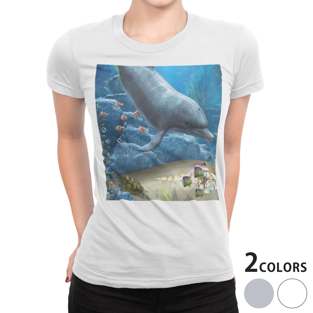 tシャツ レディース 半袖 白地 デザイン M L 白 ホワイト グレー Tシャツ ティーシャツ T shirt 003345 写真・風景 ユニーク クール 動物 海 イラスト