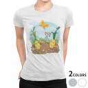 tシャツ レディース 半袖 白地 デザイン M L 白 ホワイト グレー Tシャツ ティーシャツ T shirt 003533 ユニーク キャラクター 蝶 イラスト