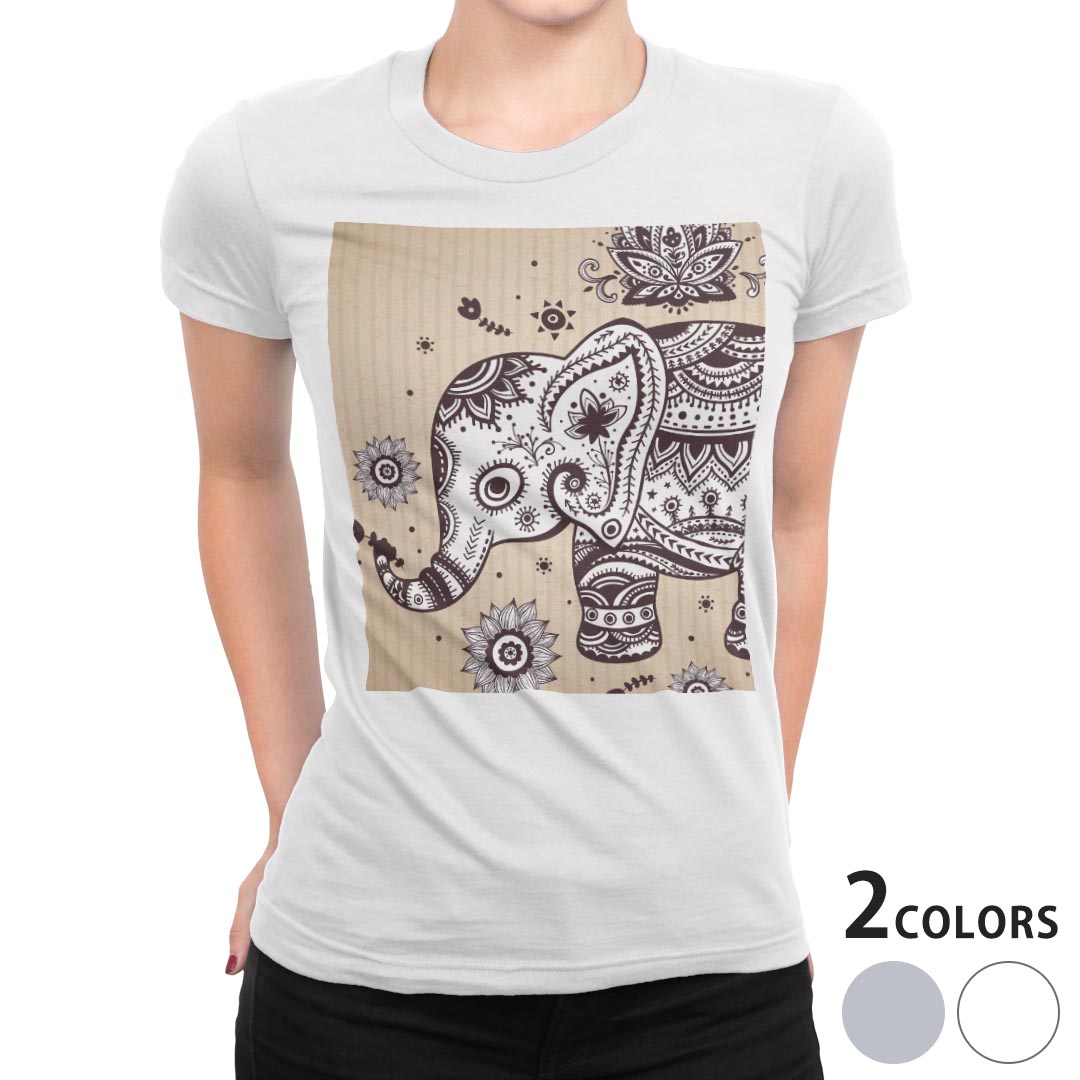 tシャツ レディース 半袖 白地 デザイン M L 白 ホワイト グレー Tシャツ ティーシャツ T shirt 003551 ユニーク ぞう 動物 模様