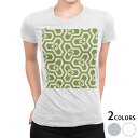 tシャツ レディース 半袖 白地 デザイン S M L XL Tシャツ ティーシャツ T shirt 003764 チェック・ボーダー 和風　和柄　緑