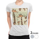 tシャツ レディース 半袖 白地 デザイン M L 白 ホワイト グレー Tシャツ ティーシャツ T shirt 003779 ラブリー キリン 動物 キャラクター