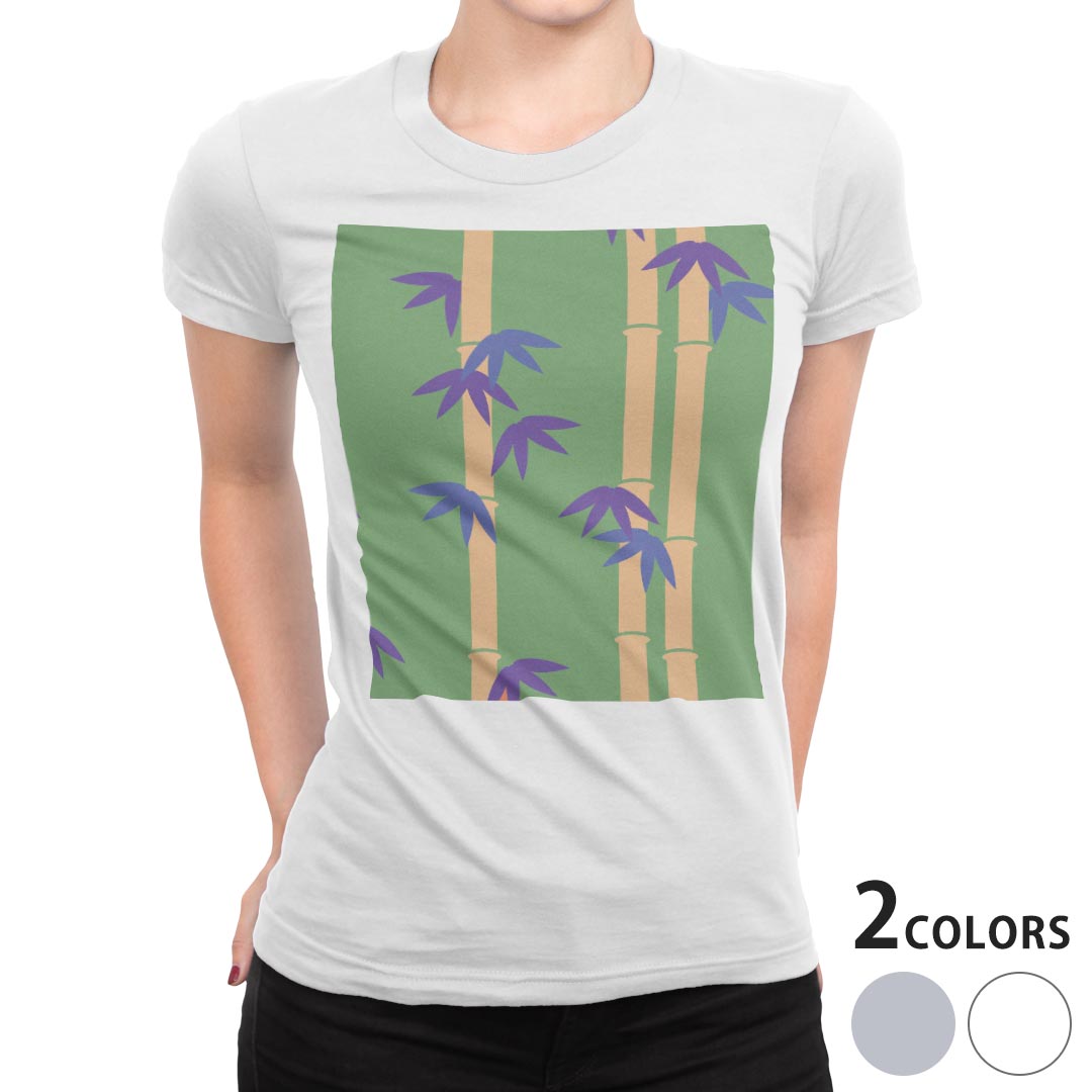 tシャツ レディース 半袖 白地 デザイン M L 白 ホワイト グレー Tシャツ ティーシャツ T shirt 003807 チェック・ボーダー 和風 和柄 竹