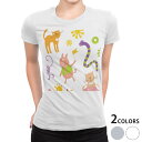tシャツ レディース 半袖 白地 デザイン M L 白 ホワイト グレー Tシャツ ティーシャツ T shirt 003814 ラブリー 動物 キャラクター 花