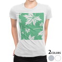 tシャツ レディース 半袖 白地 デザイン M L 白 ホワイト グレー Tシャツ ティーシャツ T shirt 003913 フラワー 植物 緑 白(4)