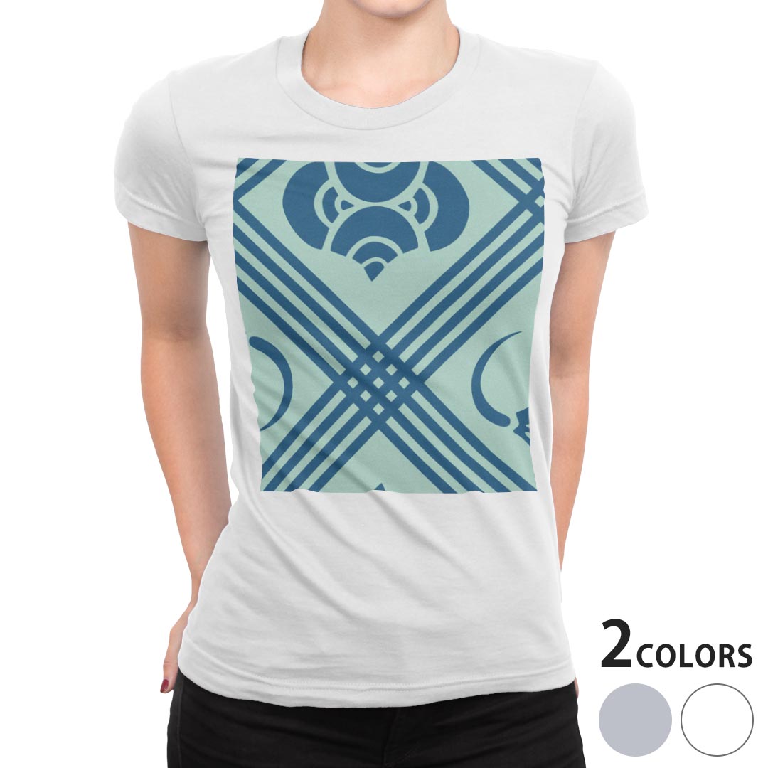 tシャツ レディース 半袖 白地 デザイン M L 白 ホワイト グレー Tシャツ ティーシャツ T shirt 003918 チェック・ボーダー 模様 チェック 青