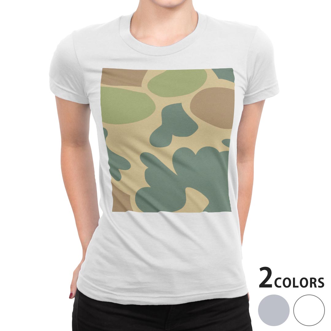 tシャツ レディース 半袖 白地 デザイン M L 白 ホワイト グレー Tシャツ ティーシャツ T shirt 003976 チェック・ボーダー 迷彩 カモフラ 模様