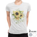 tシャツ レディース 半袖 白地 デザイン S M L XL Tシャツ ティーシャツ T shirt 020055 ひまわり 向日葵 夏