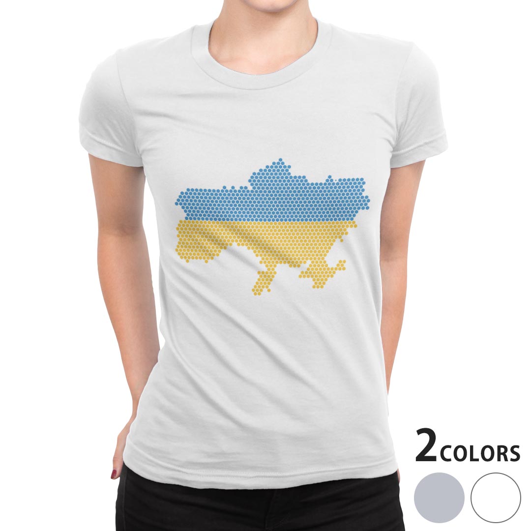 tシャツ レディース 半袖 白地 デザイン M L 白 ホワイト グレー Tシャツ ティーシャツ T shirt 021004 ukraine ウクライナ