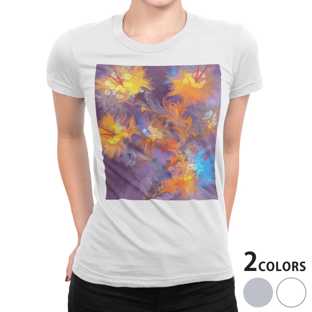 tシャツ レディース 半袖 白地 デザイン S M L XL Tシャツ ティーシャツ T shirt 022886 花　カラフル　イラスト
