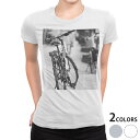 tシャツ レディース 半袖 白地 デザイン S M L XL Tシャツ ティーシャツ T shirt 022977 自転車 写真 モノクロ