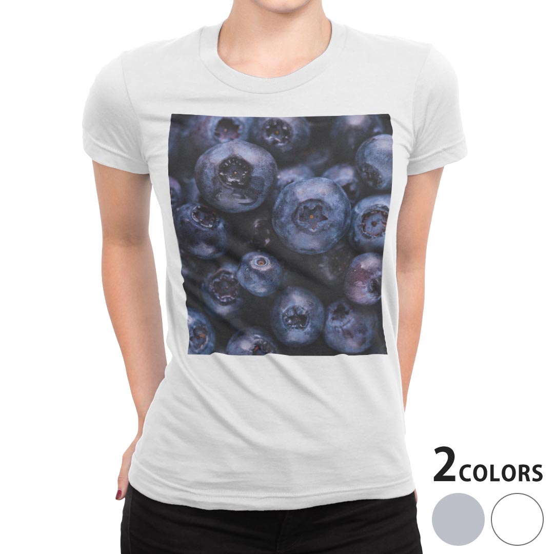 tシャツ レディース 半袖 白地 デザイン S M L XL Tシャツ ティーシャツ T shirt 022995 ブルーベリー 食べ物 写真
