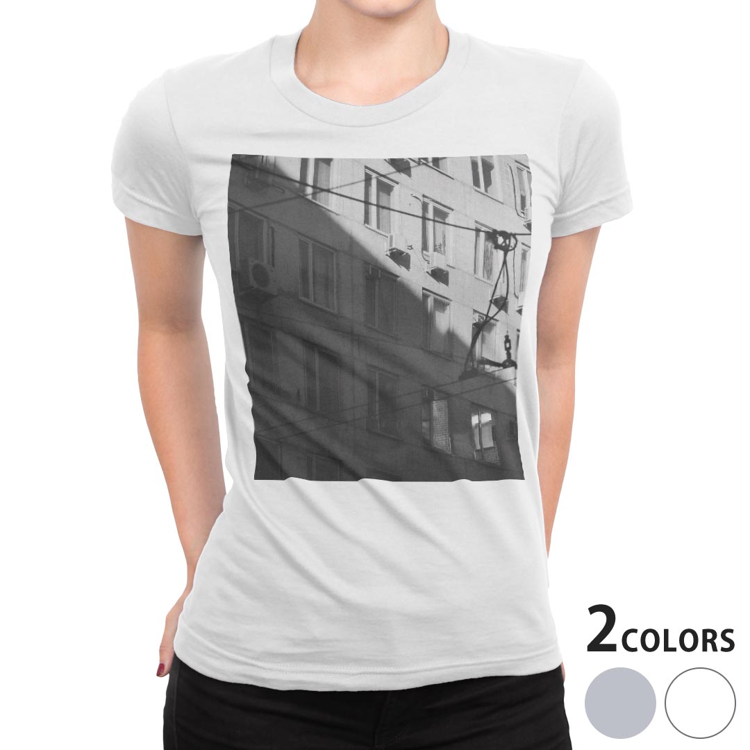 tシャツ レディース 半袖 白地 デザイン S M L XL Tシャツ ティーシャツ T shirt 023127 モノクロ　写真