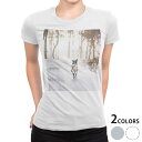 tシャツ レディース 半袖 白地 デザイン S M L XL Tシャツ ティーシャツ T shirt 023218 犬 写真 雪(4)