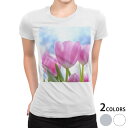 tシャツ レディース 半袖 白地 デザイン S M L XL Tシャツ ティーシャツ T shirt 023603 花 フラワー チューリップ