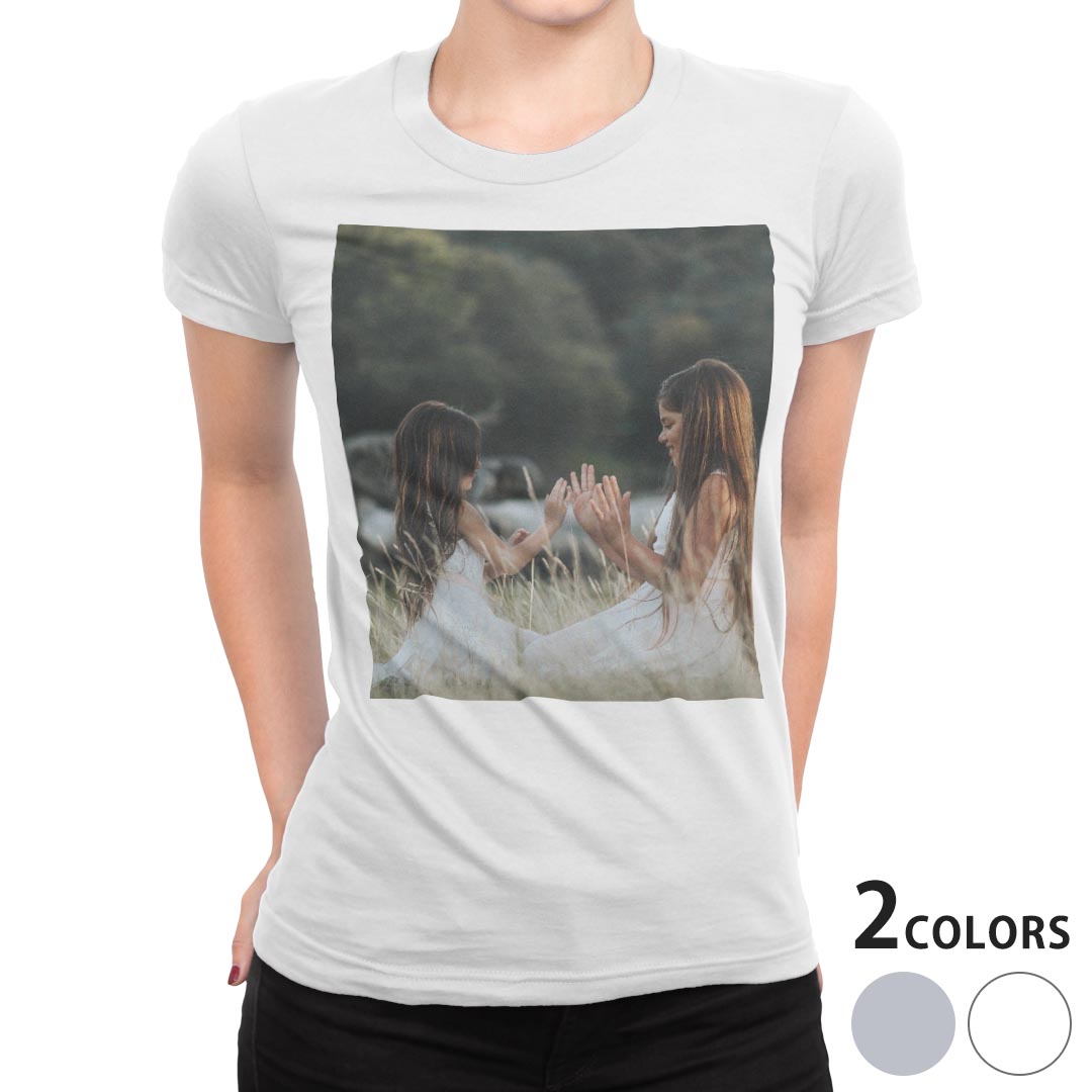 tシャツ レディース 半袖 白地 デザイン S M L XL Tシャツ ティーシャツ T shirt 023663 写真　こども　人物