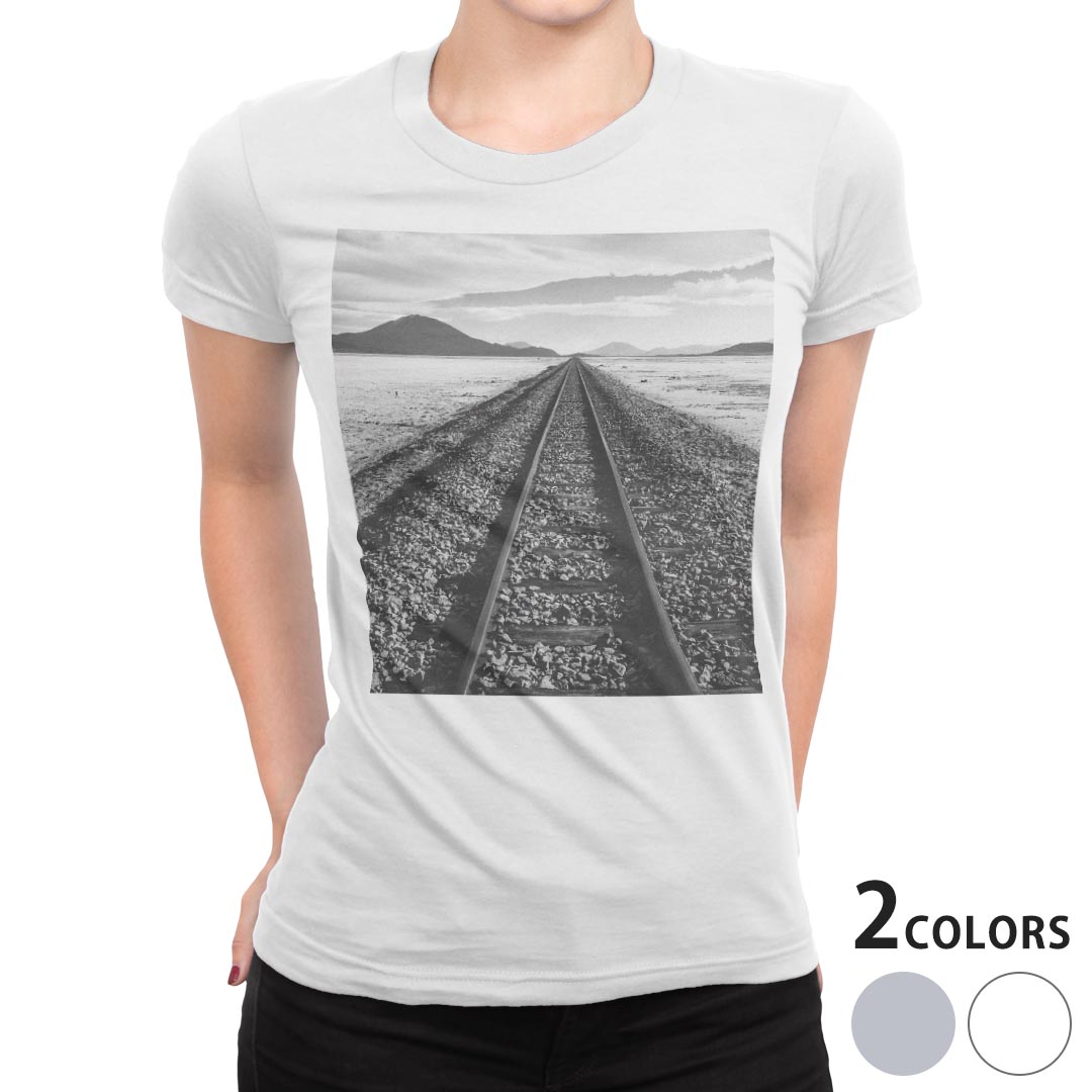 tシャツ レディース 半袖 白地 デザイン S M L XL Tシャツ ティーシャツ T shirt 023710 鉄道　レール