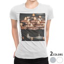 tシャツ レディース 半袖 白地 デザイン S M L XL Tシャツ ティーシャツ T shirt 023873 キャンドル ろうそく