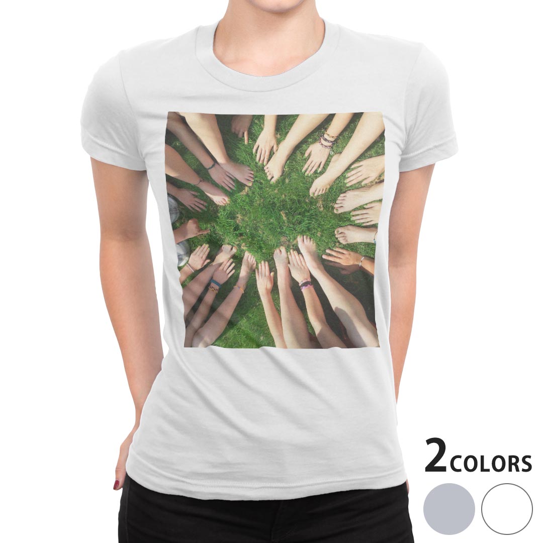tシャツ レディース 半袖 白地 デザイン S M L XL Tシャツ ティーシャツ T shirt 023874 人物 手 写真