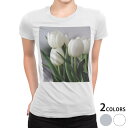 tシャツ レディース 半袖 白地 デザイン S M L XL Tシャツ ティーシャツ T shirt 023916 花 フラワー チューリップ
