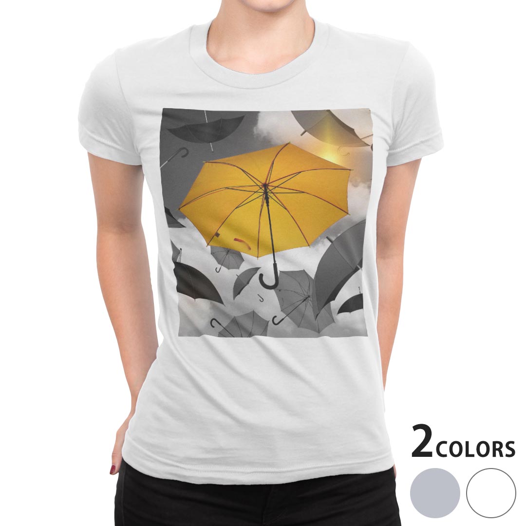 tシャツ レディース 半袖 白地 デザイン S M L XL Tシャツ ティーシャツ T shirt 023923 傘 モノクロ