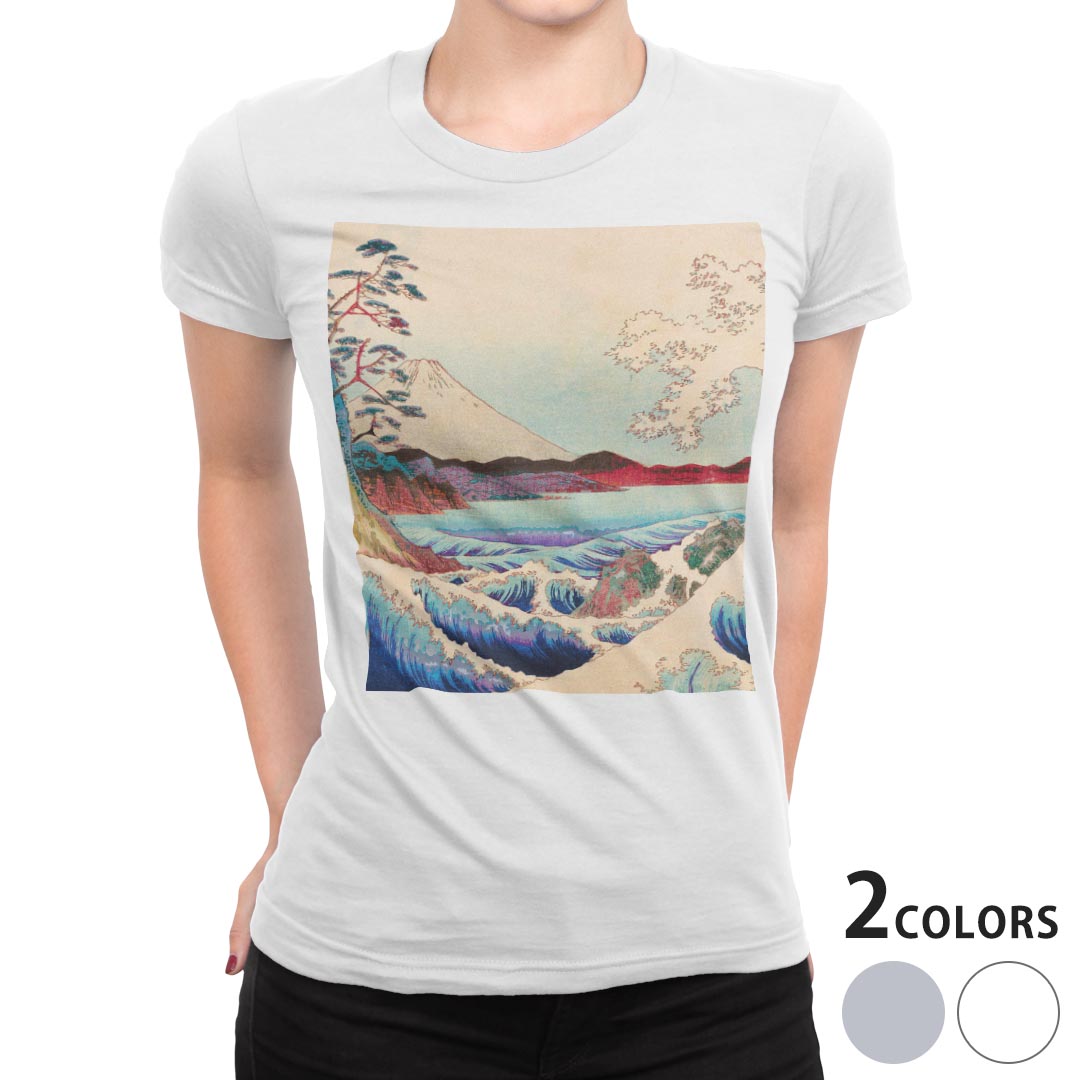 tシャツ レディース 半袖 白地 デザイン S M L XL Tシャツ ティーシャツ T shirt 023957 浮世絵